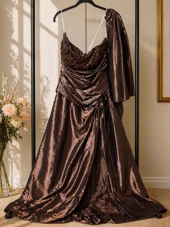 Jovani Dresses & Skirts - Jovani Brown Satin Formal Gown | Beaded Bodice | Prom Gala Evening Dress